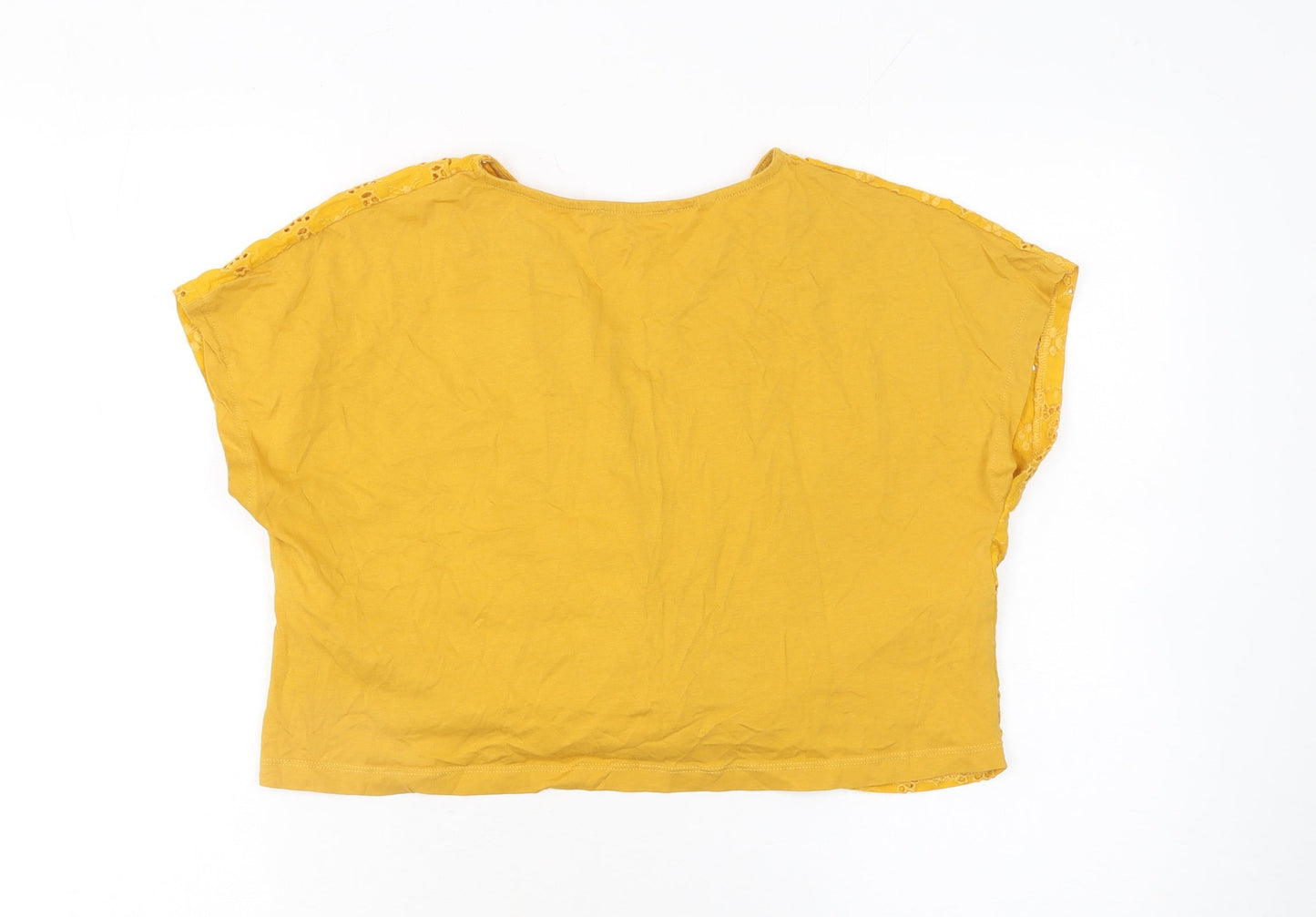 Zara Trafaluc Women's Yellow Cropped Lace V-Neck Short Sleeve Blouse Size S