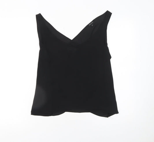 River Island Women Black Wrap V-Neck Sleeveless Blouse Size 10