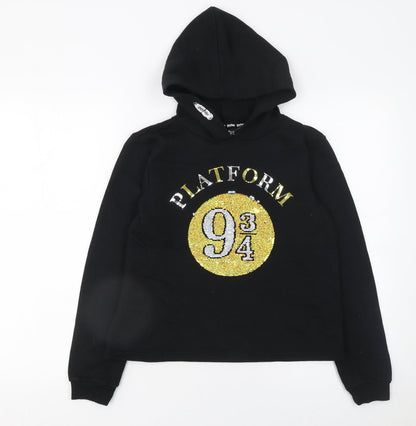Additional front view of Harry Potter girls’ black sequin platform 9 3/4 pullover hoodie 13-14 years