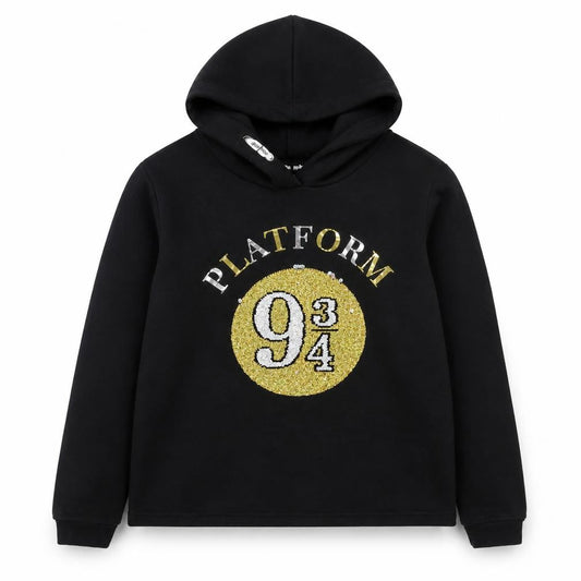 Harry Potter Girls Black Sequin Platform 9 3/4 Pullover Hoodie 13-14 Years