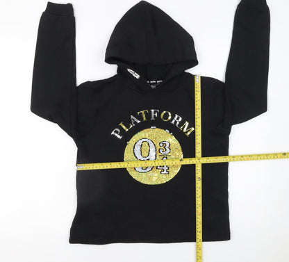 Back view of Harry Potter girls’ black sequin platform 9 3/4 pullover hoodie 13-14 years