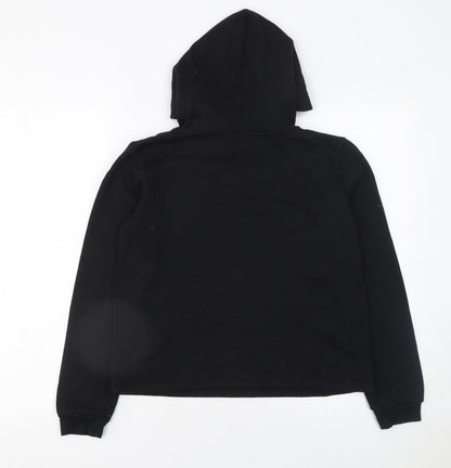 Close-up detail of Harry Potter girls’ black sequin platform 9 3/4 pullover hoodie 13-14 years