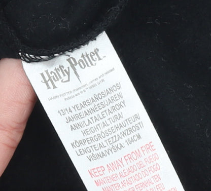 Brand and care label for Harry Potter girls’ black sequin platform 9 3/4 pullover hoodie 13-14 years