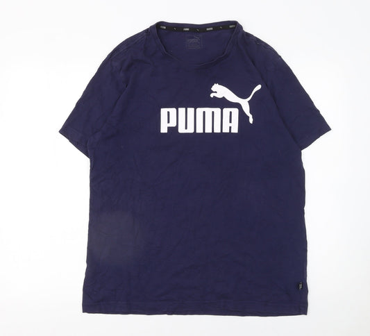 Puma Men's Blue Crew Neck Logo Graphic Cotton T-Shirt Size L