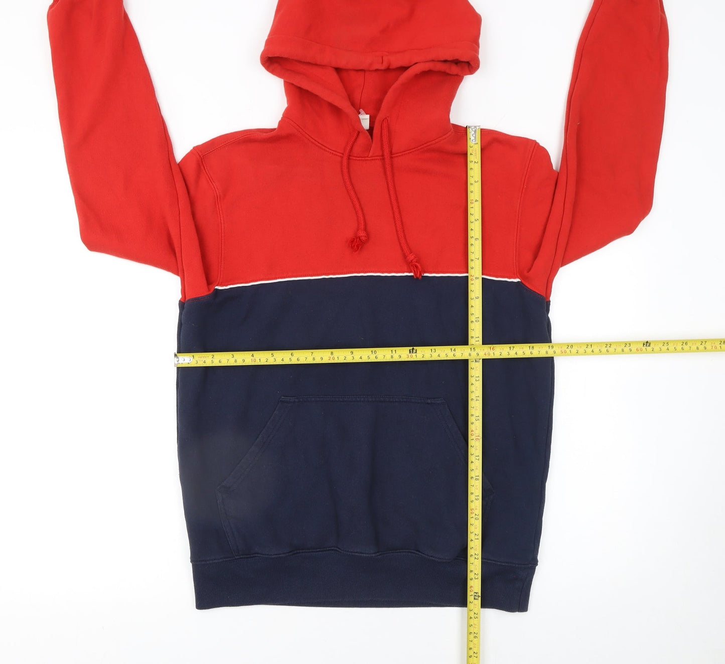 H&M Men's Red and Blue Pullover Hoodie Size S Cotton Blend