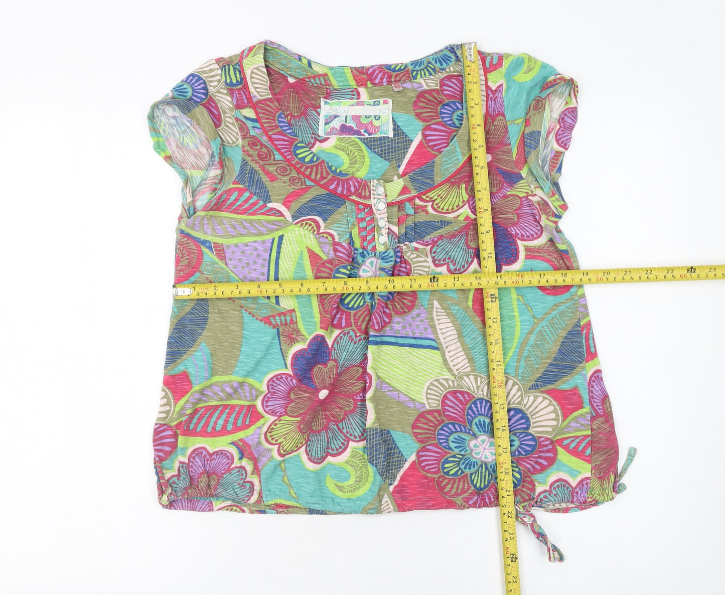Next Petite Multicoloured Floral Cotton Tunic Blouse Women's UK 12