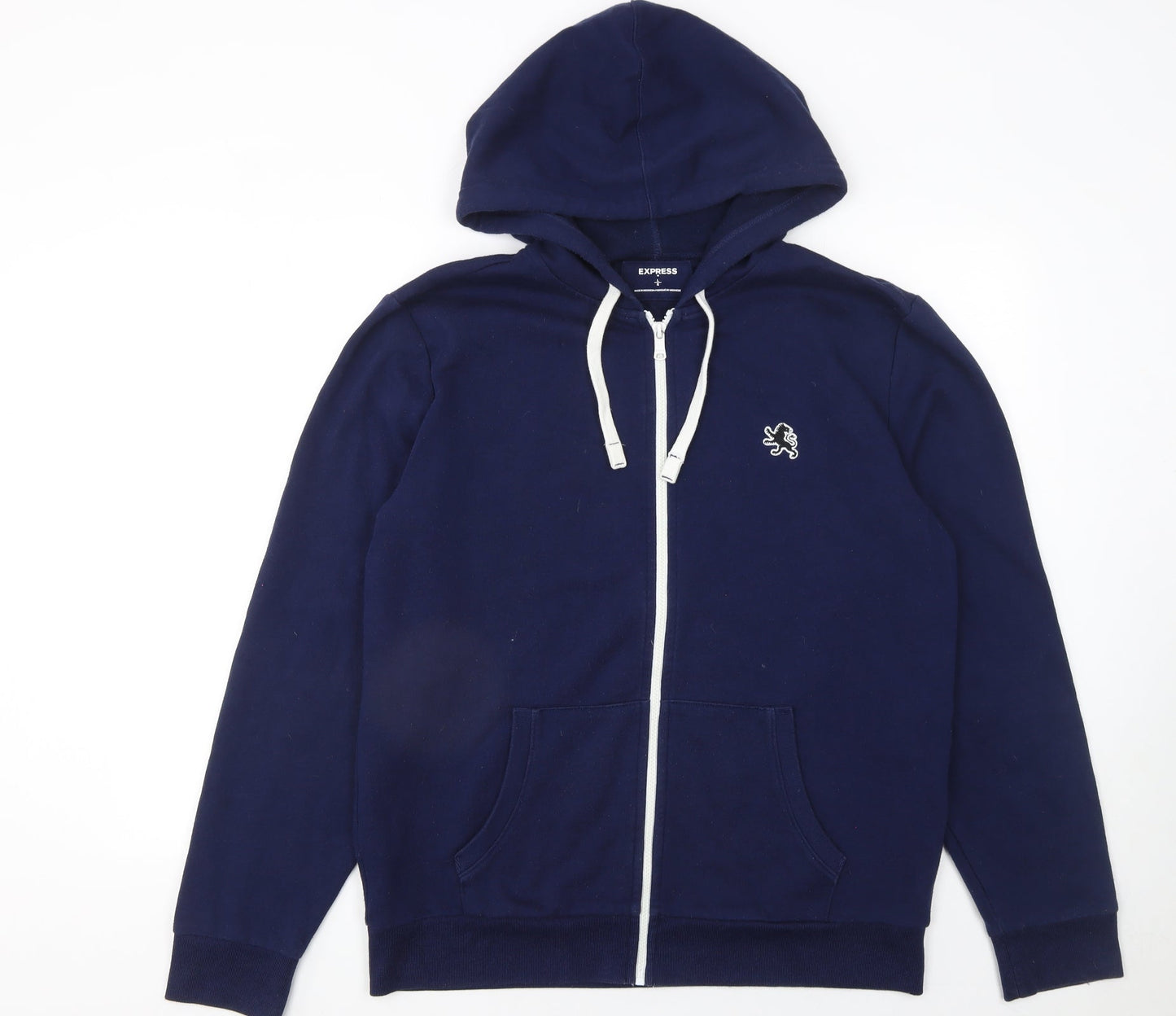 Express Men’s Blue Full Zip Hoodie Size L Cotton Blend Hooded Sweatshirt