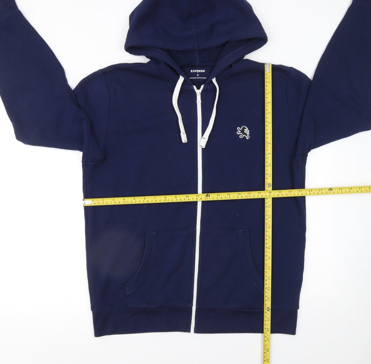 Express Men’s Blue Full Zip Hoodie Size L Cotton Blend Hooded Sweatshirt