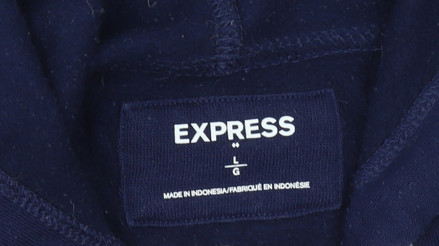 Express Men’s Blue Full Zip Hoodie Size L Cotton Blend Hooded Sweatshirt