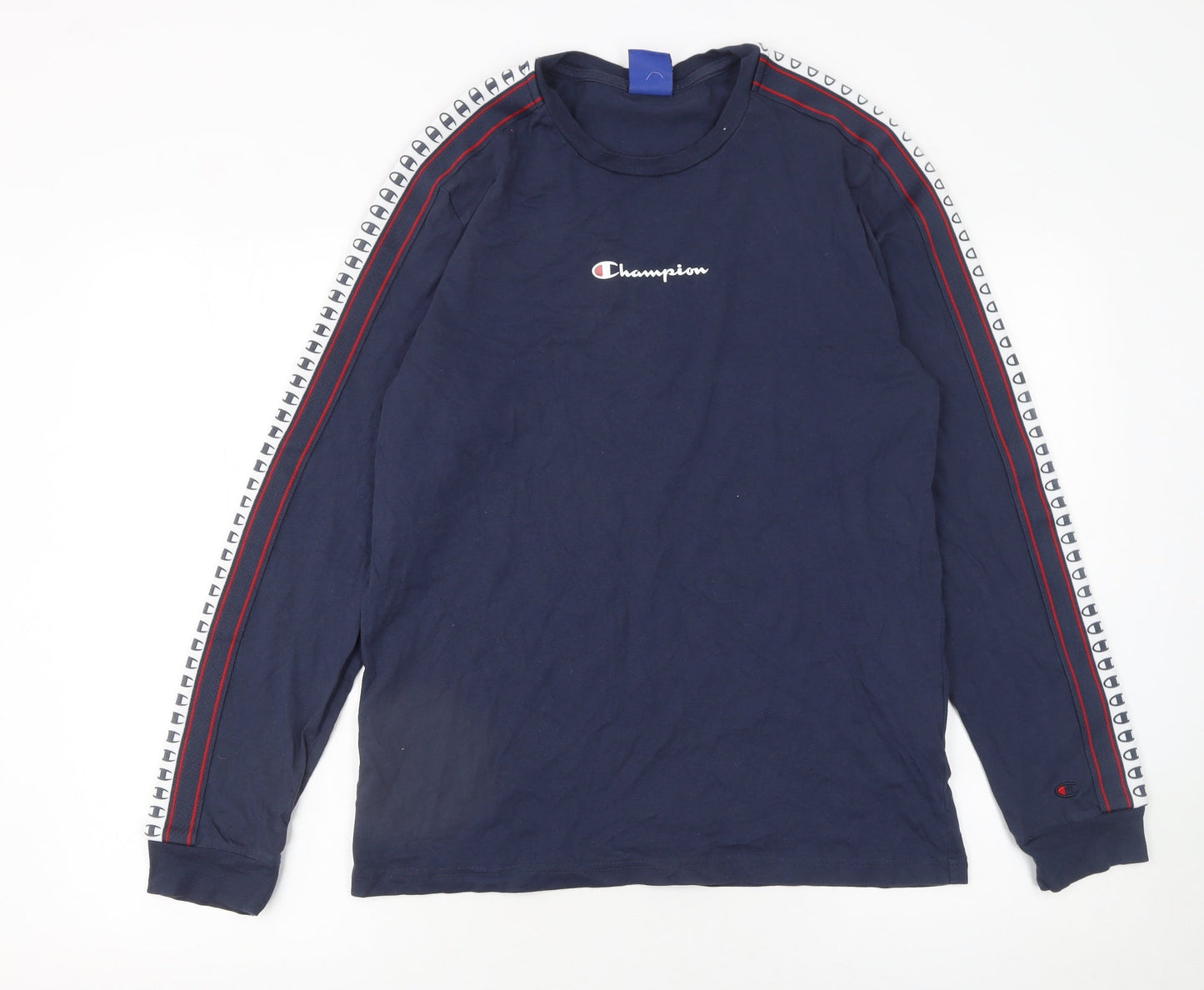 Champion Men's Blue Long Sleeve Crew Neck Cotton T-Shirt Size L