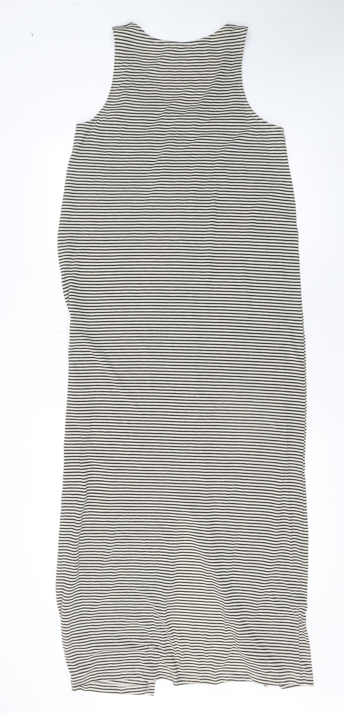 SELECTED FEMME Women Black Striped Midi Tank Dress M Cotton Stretch