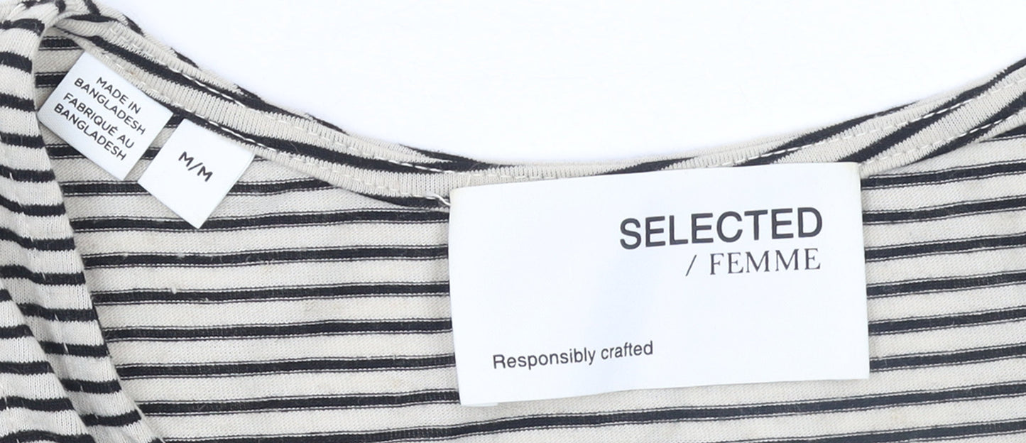 SELECTED FEMME Women Black Striped Midi Tank Dress M Cotton Stretch