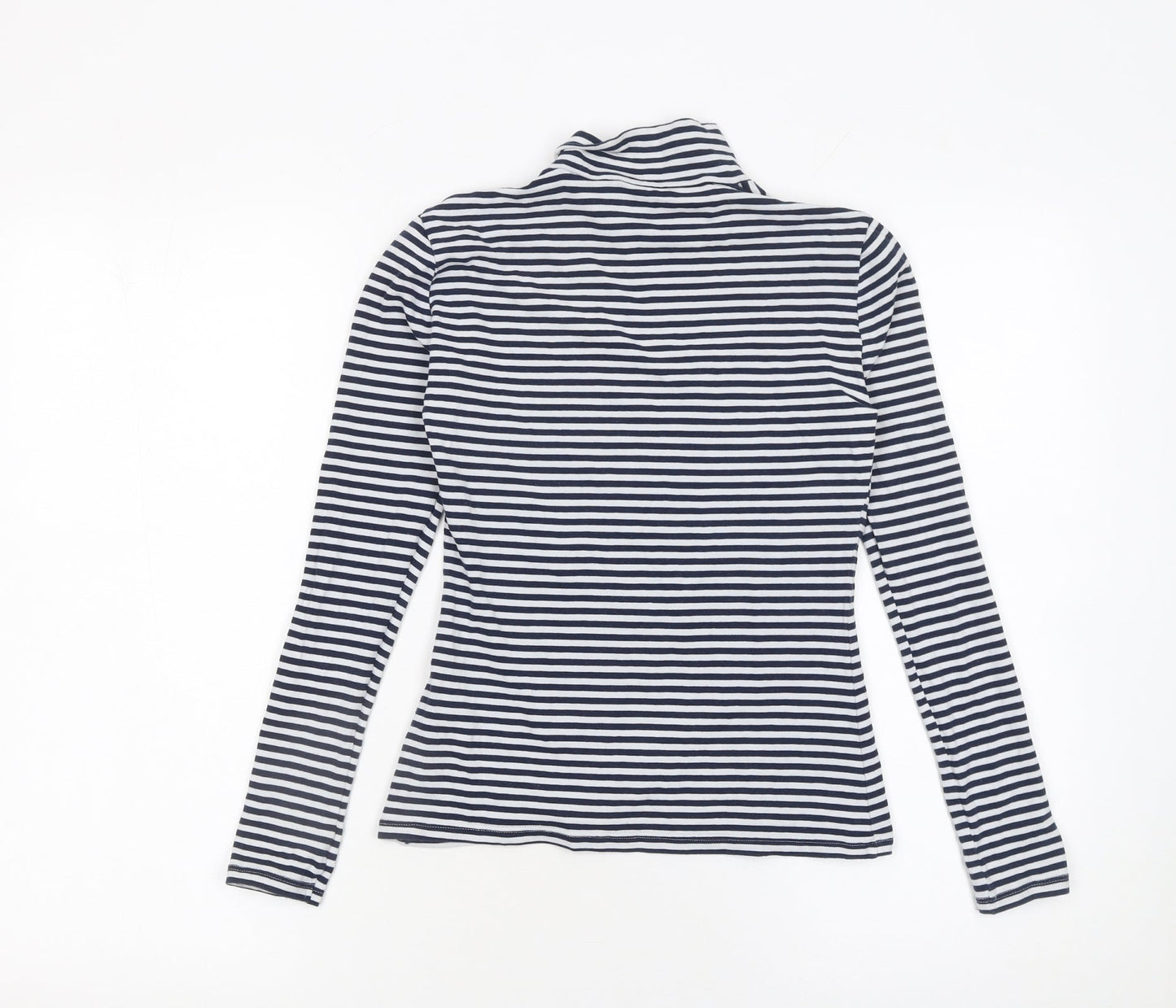 Marks and Spencer Women Blue Striped Roll Neck Long Sleeve Cotton Top Size 6