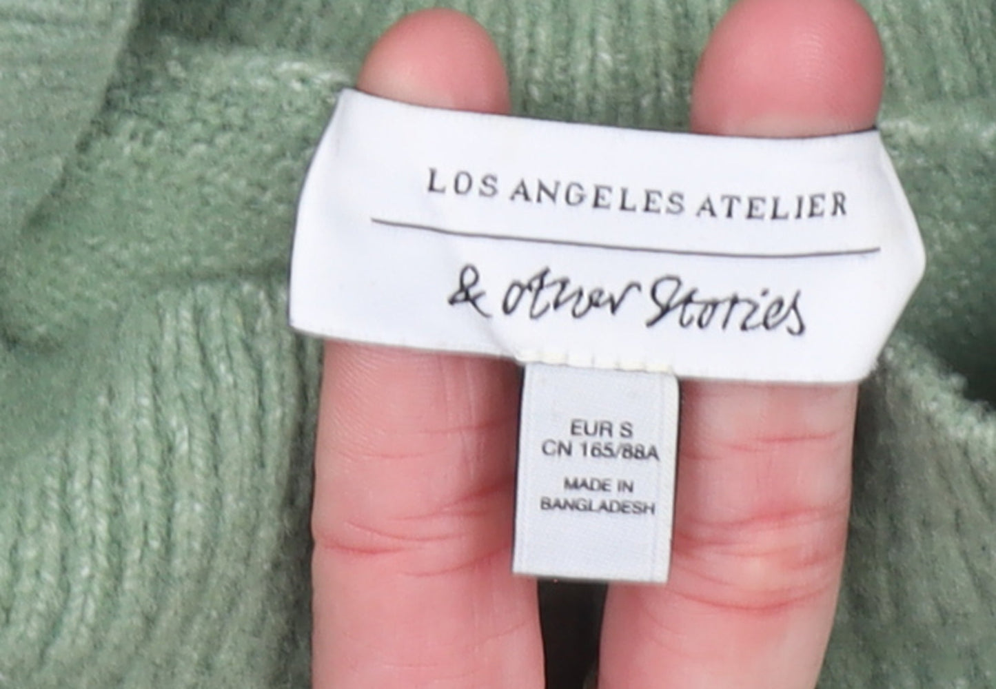 & Other Stories Women's Green Mock Neck Wool Blend Knit Jumper Size S