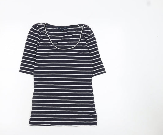 French Connection Women's Blue Striped Scoop Neck Jersey T-Shirt Size S