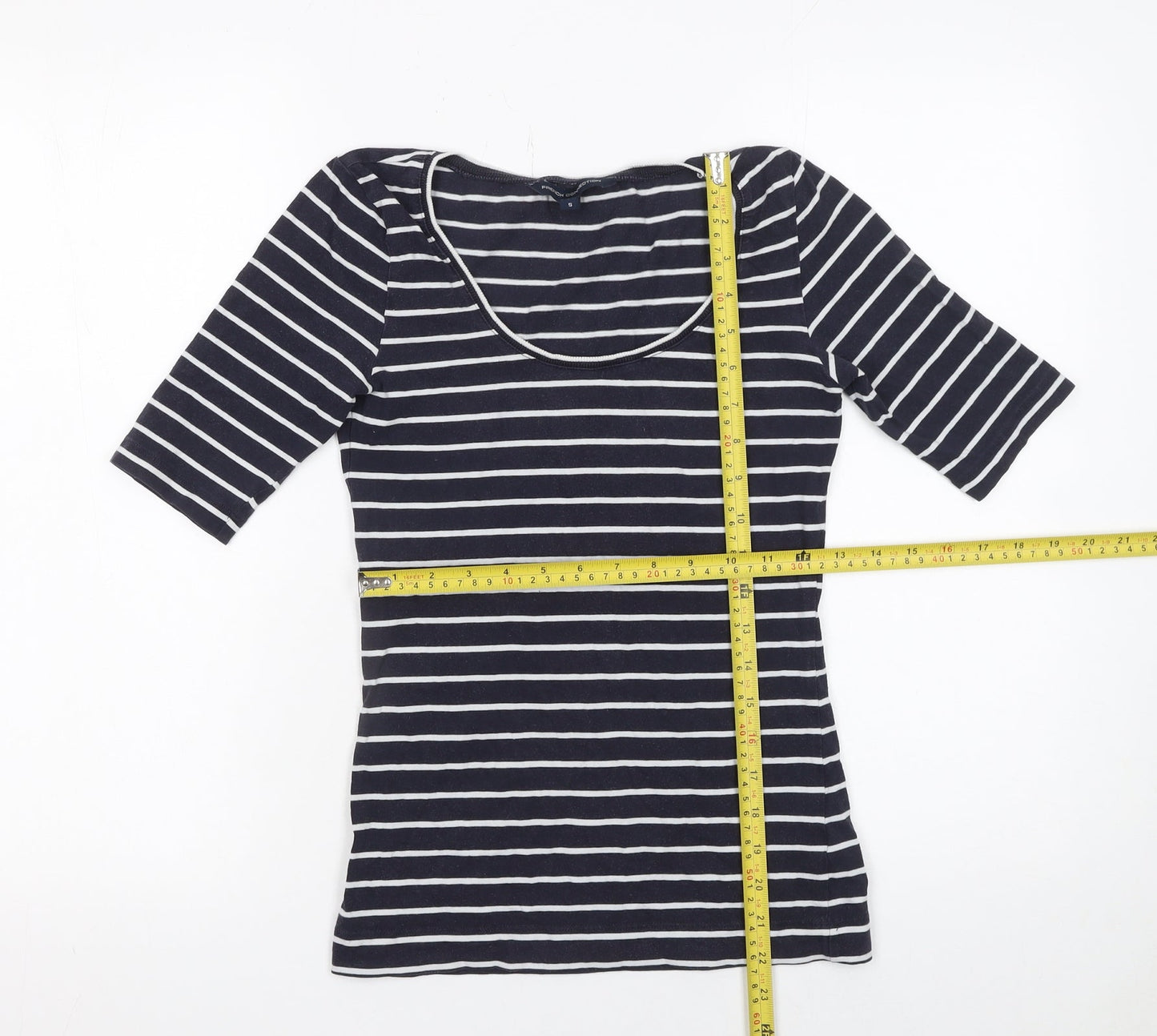 French Connection Women's Blue Striped Scoop Neck Jersey T-Shirt Size S
