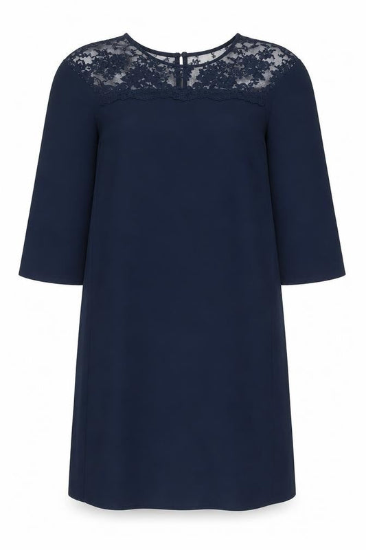Zara Women’s Blue Lace Panel Shift Dress XS 3/4 Sleeve