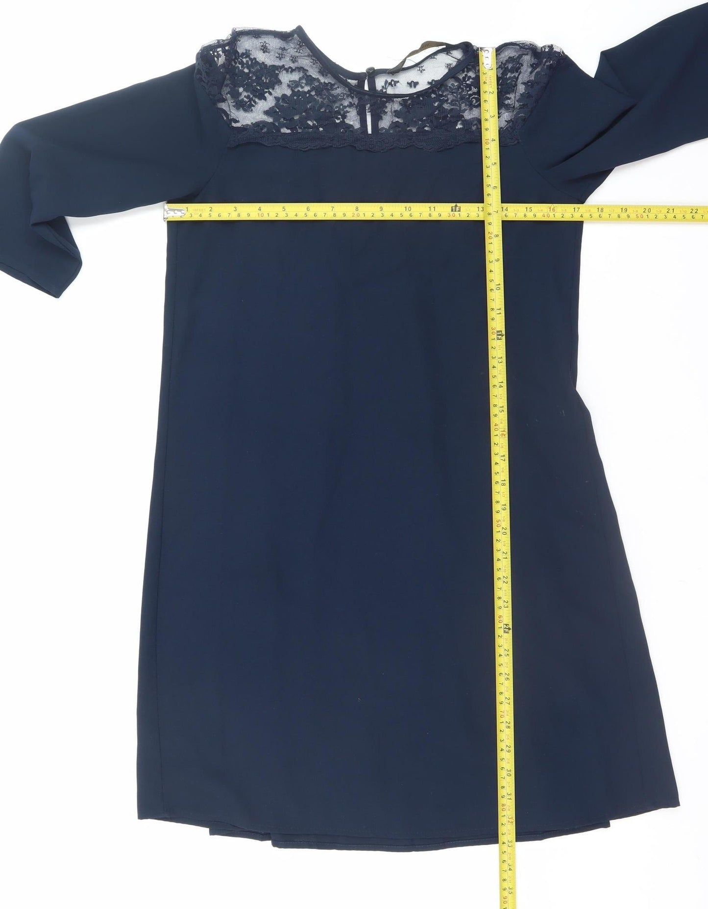 Zara Women’s Blue Lace Panel Shift Dress XS 3/4 Sleeve