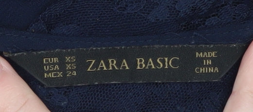 Zara Women’s Blue Lace Panel Shift Dress XS 3/4 Sleeve