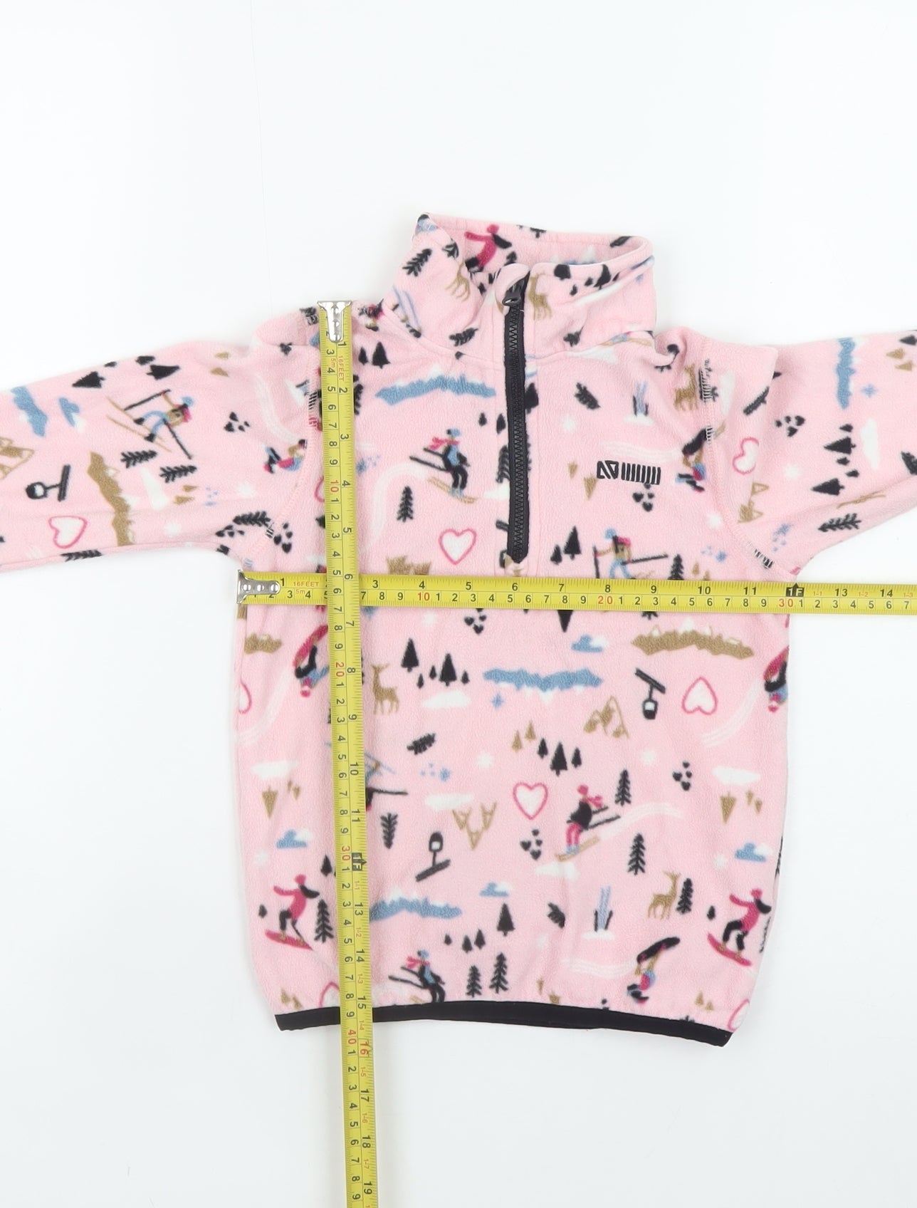 Aventure des Toiles Pink Ski Print Fleece Half Zip Jacket Size 4 Teen
