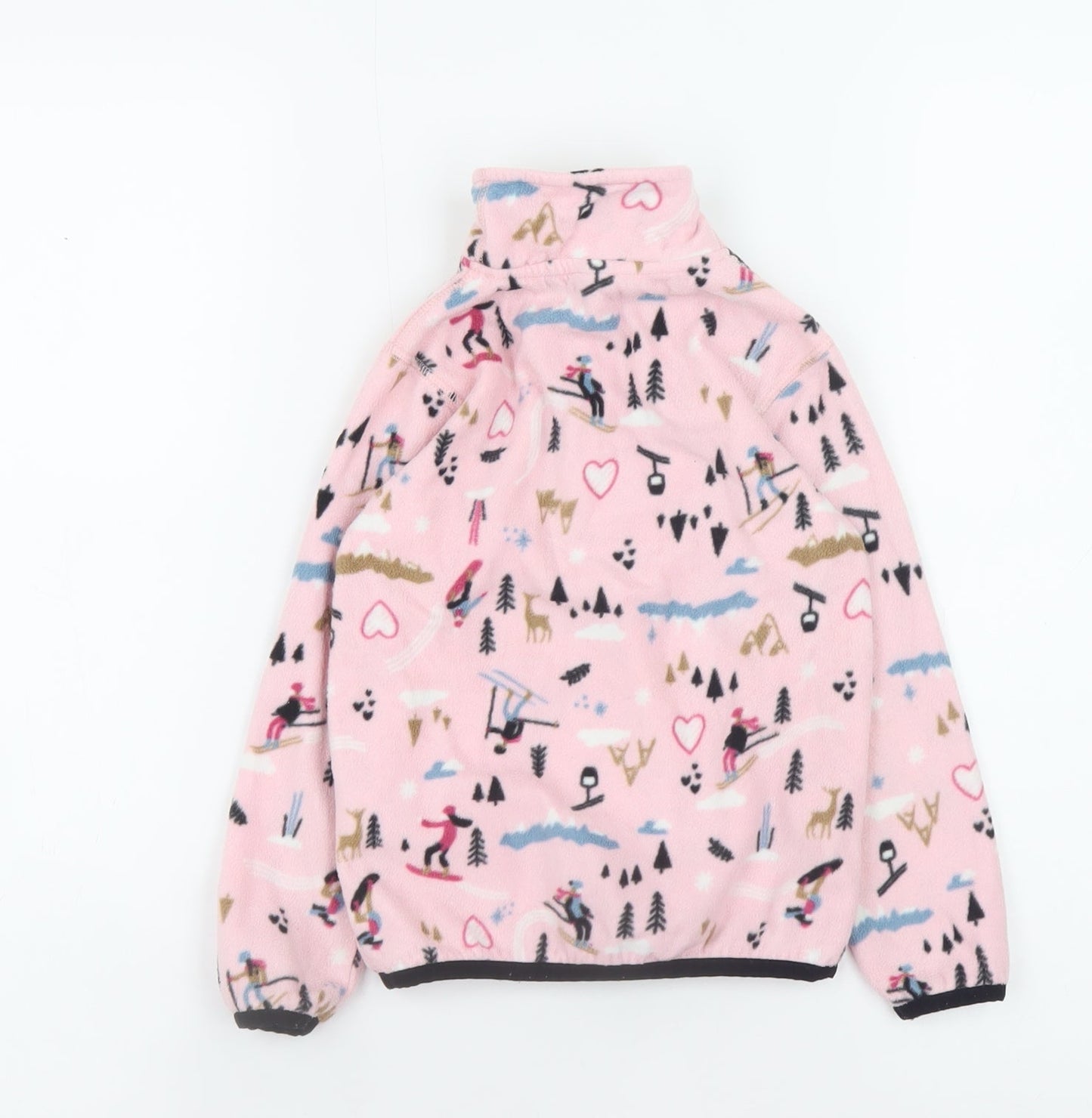 Aventure des Toiles Pink Ski Print Fleece Half Zip Jacket Size 4 Teen