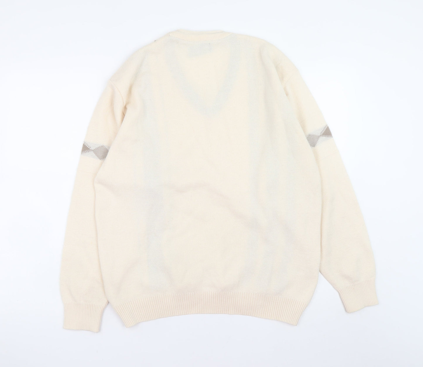 Pierre Sangan Men's Beige Wool Blend Argyle V-Neck Jumper Size M
