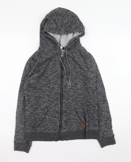 Roxy Women Grey Full Zip Hoodie Size S Cotton Blend Jersey