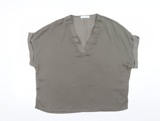 Primark Women Brown Relaxed Fit V-Neck Blouse Size L