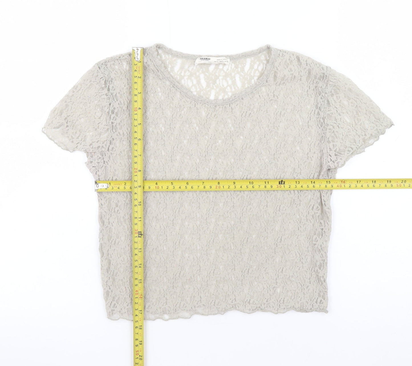 Pull & Bear Womens Beige Lace Short Sleeve Blouse Size L