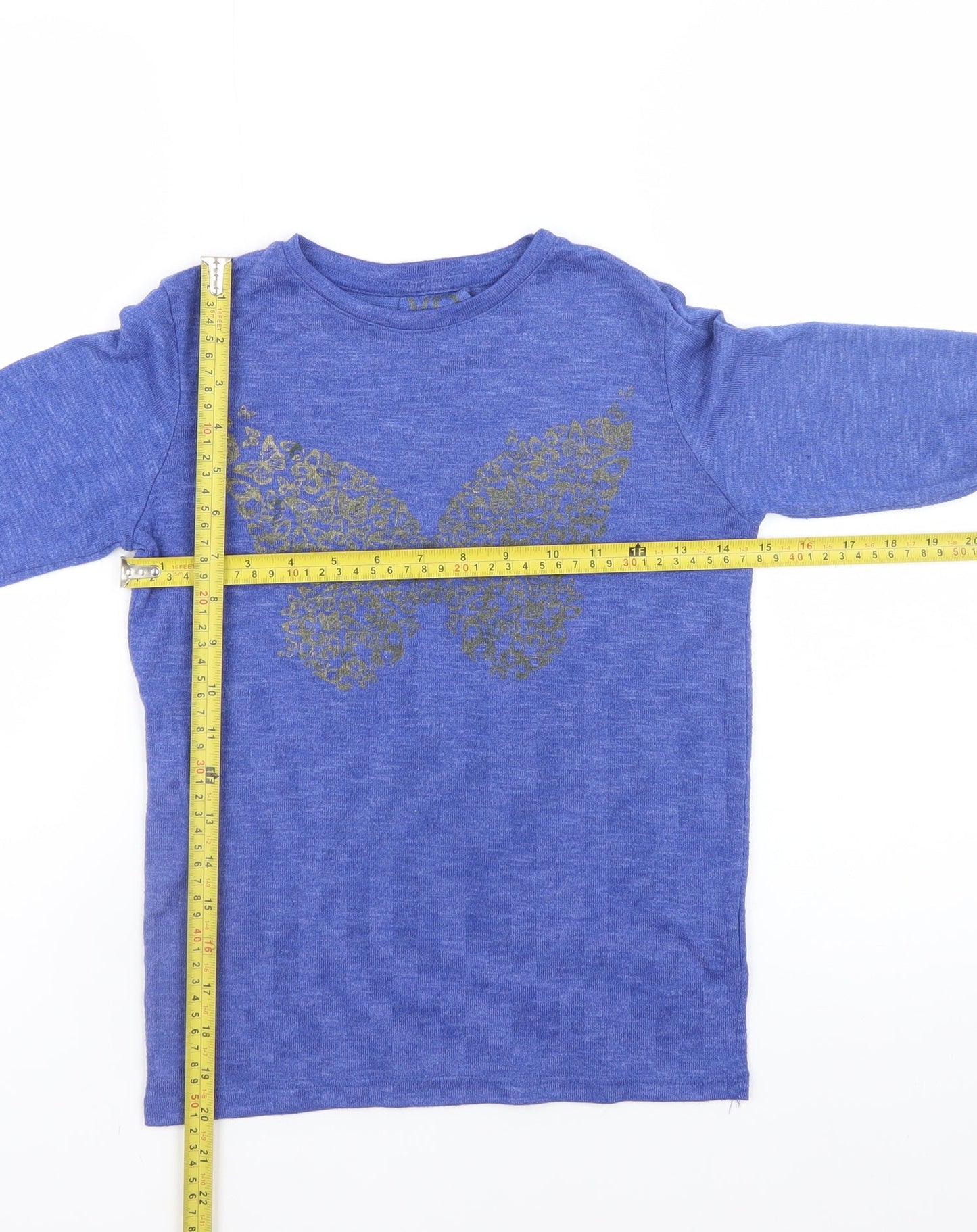 YD Girls Blue Butterfly Glitter Long Sleeve T-Shirt 11-12 Years