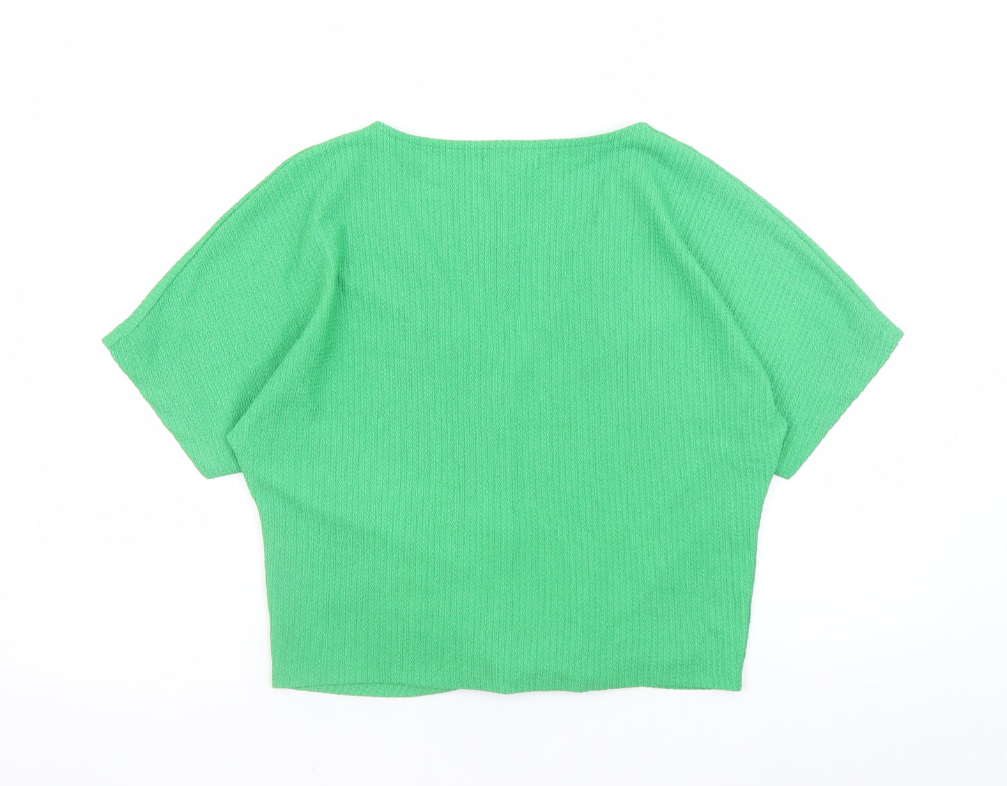 Zara Women Green Cropped V-Neck Drawstring T-Shirt M