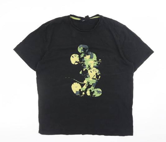 Disney Women’s Black Mickey Mouse Graphic Cotton T-Shirt Size L