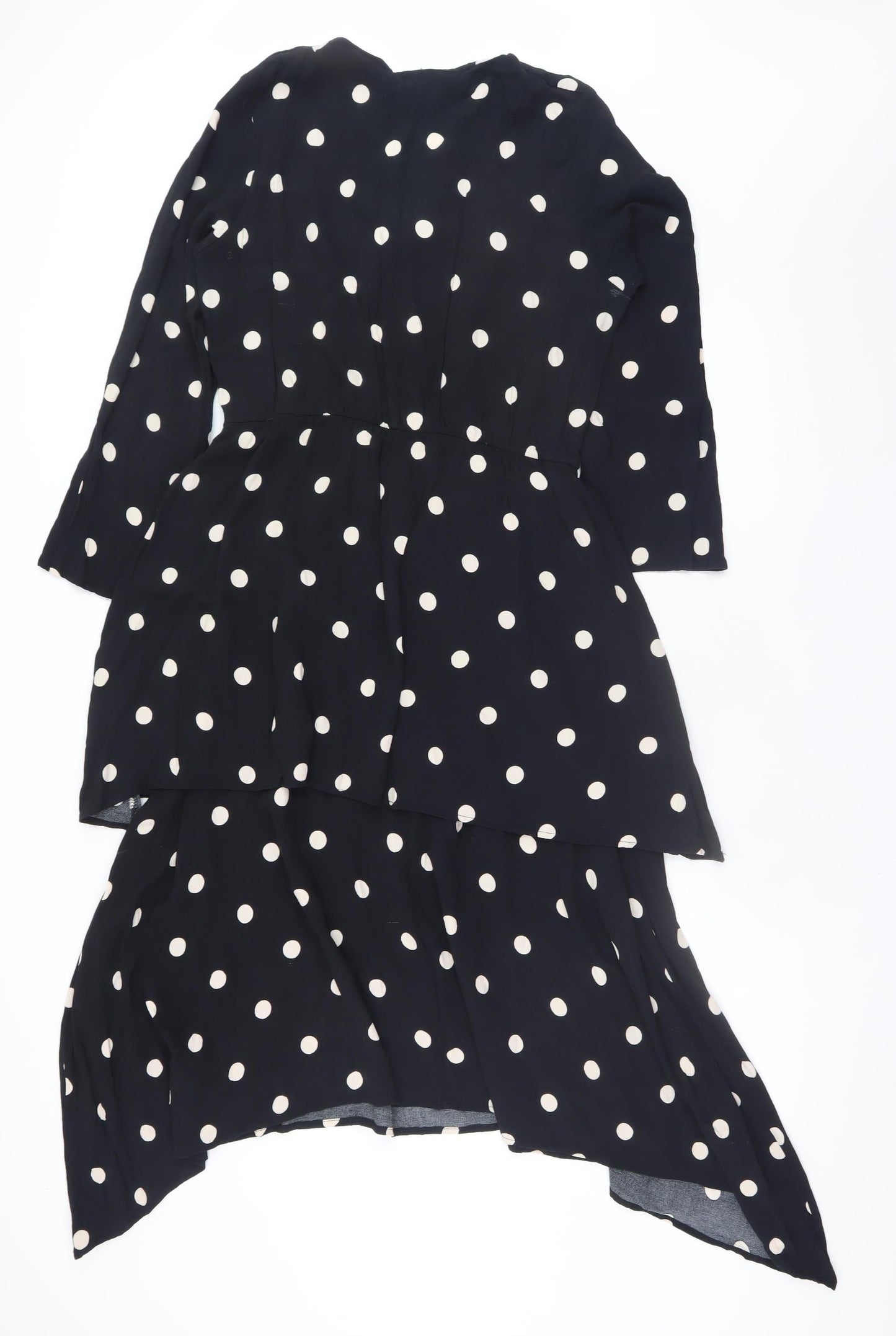 Gallery Womens Black Polka Dot Hi-Low A-Line Viscose Dress UK 14