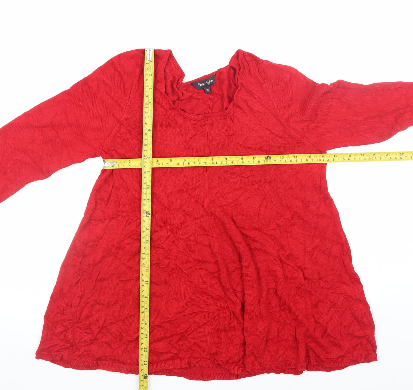 Phase Eight Women Red Size 16 Knit Shift Dress Long Sleeve