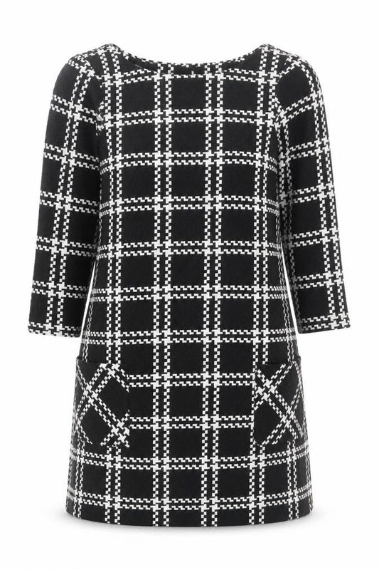 New Look Women’s Black Check Shift Dress Size 10 3/4 Sleeve