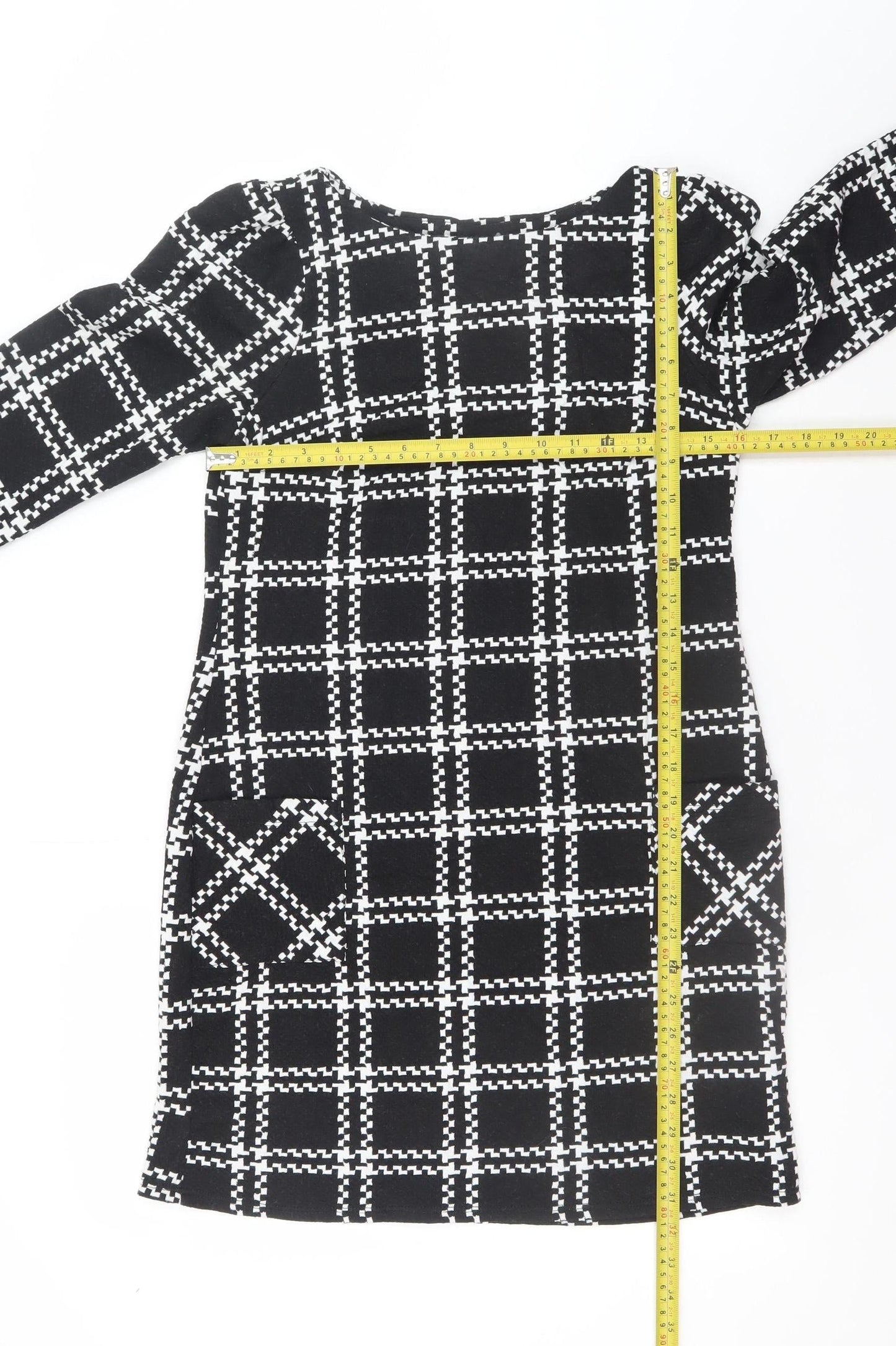 New Look Women’s Black Check Shift Dress Size 10 3/4 Sleeve