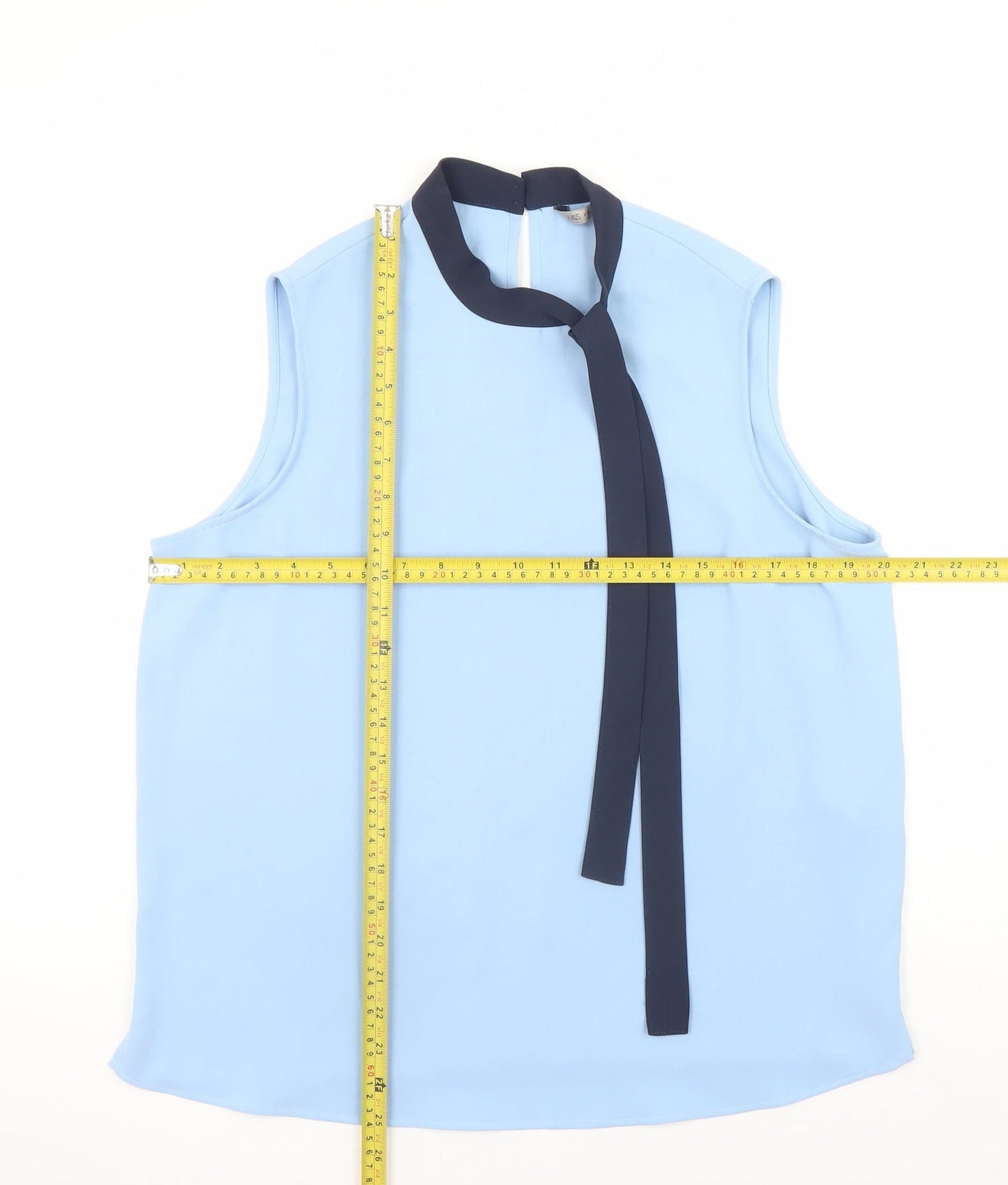Marks and Spencer Women’s Blue Sleeveless High Neck Bow Blouse Size 14