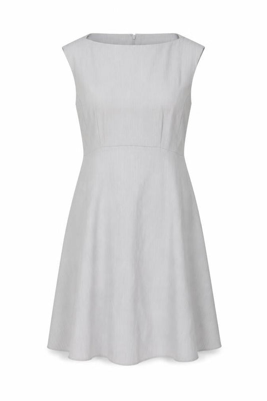 Front view of French Connection Women's Grey Sleeveless Fit & Flare Dress, size 14