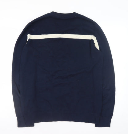 Close-up detail of Dunnes Men’s Navy Blue Cotton Crew Neck jumper M