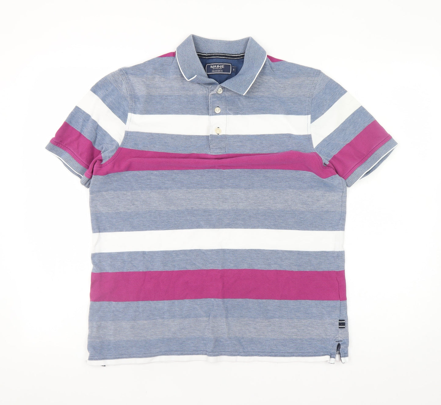 Maine New England Men's Multicoloured Striped Cotton Polo Shirt Size S