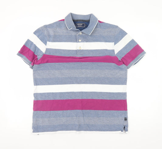 Maine New England Men's Multicoloured Striped Cotton Polo Shirt Size S