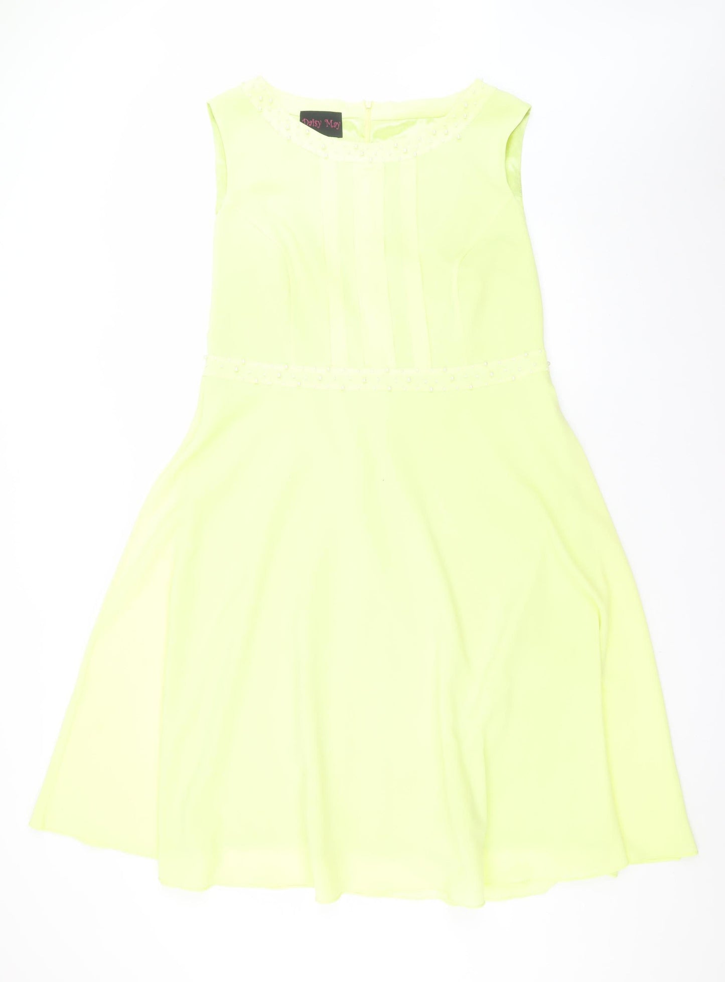 Daisy May Women's Yellow A-Line Sleeveless Beaded Chiffon Dress Size 16