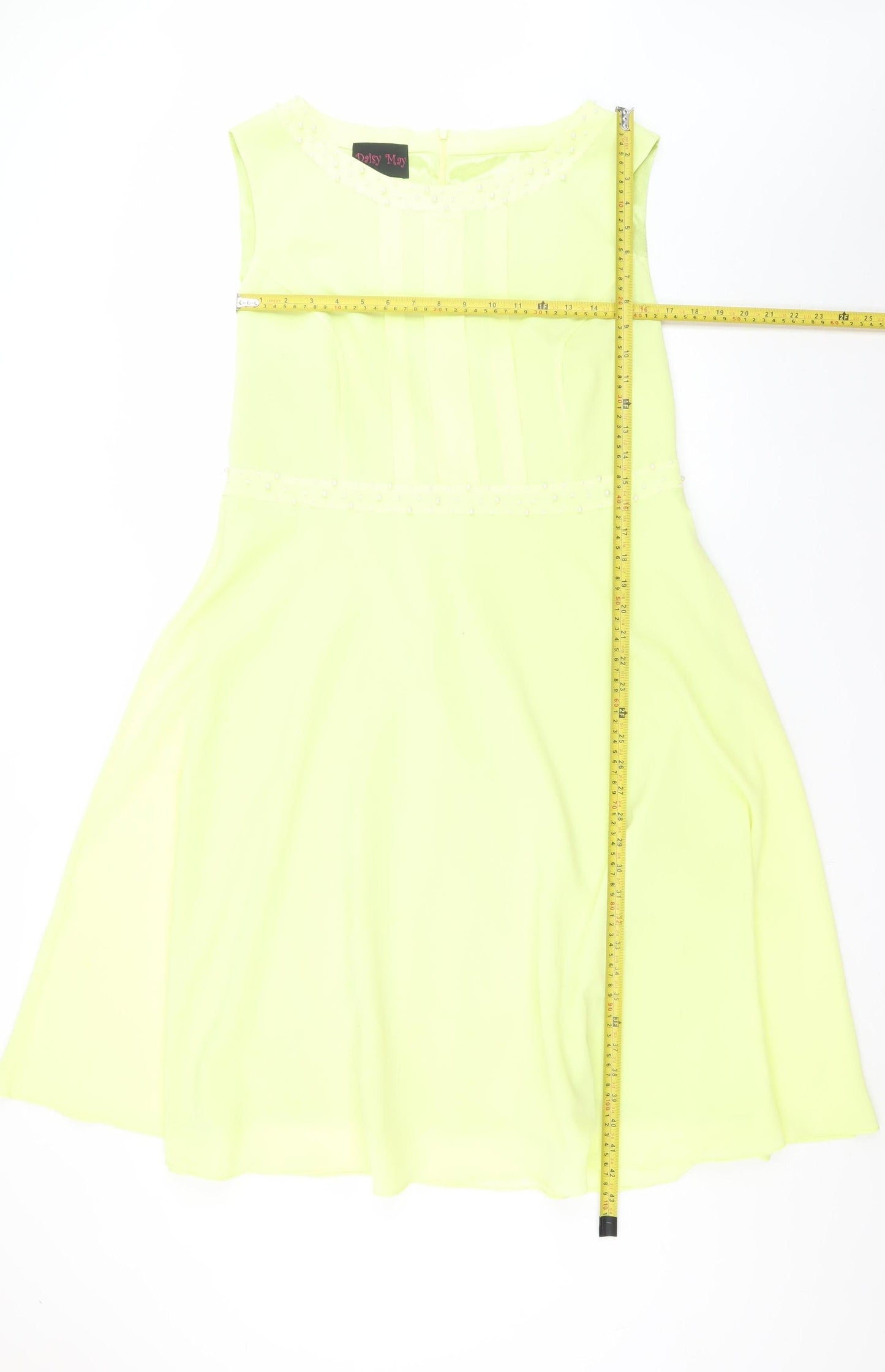 Daisy May Women's Yellow A-Line Sleeveless Beaded Chiffon Dress Size 16