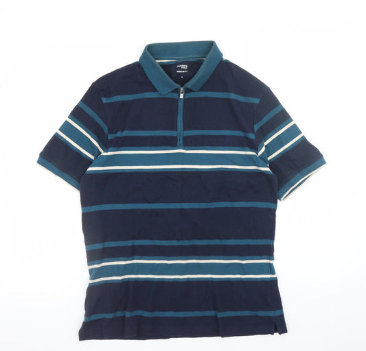 Dunnes Stores Men's Blue Striped Regular Fit Polo Shirt Size S