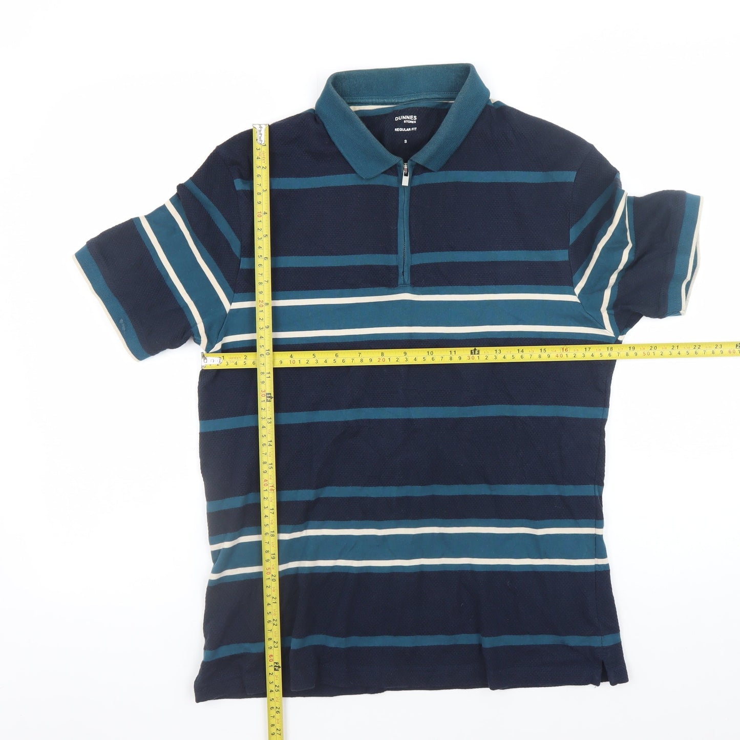Dunnes Stores Men's Blue Striped Regular Fit Polo Shirt Size S