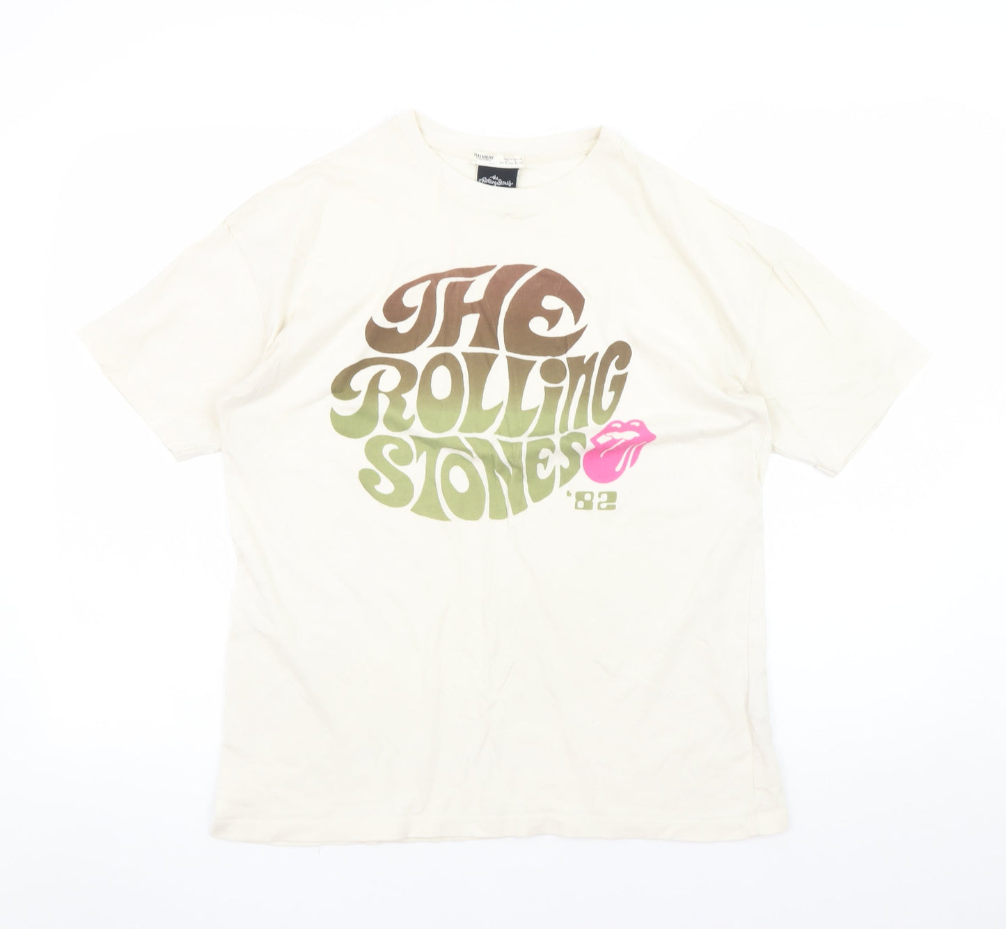 Pull & Bear Women's Ivory Rolling Stones Graphic T-Shirt Size S