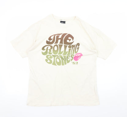 Pull&Bear Women's Ivory Rolling Stones Graphic T-Shirt Size S