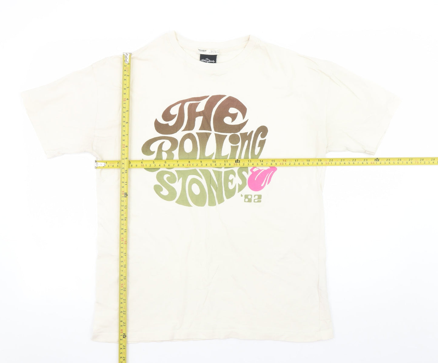 Pull & Bear Women's Ivory Rolling Stones Graphic T-Shirt Size S