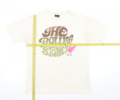 Pull&Bear Women's Ivory Rolling Stones Graphic T-Shirt Size S