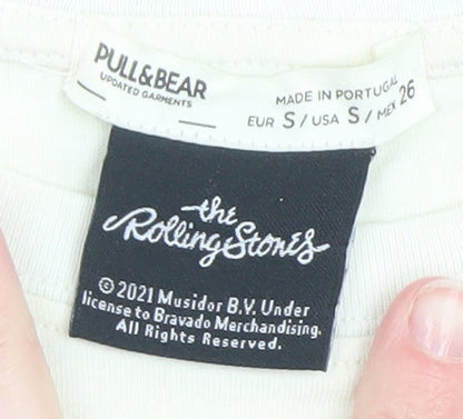 Pull&Bear Women's Ivory Rolling Stones Graphic T-Shirt Size S